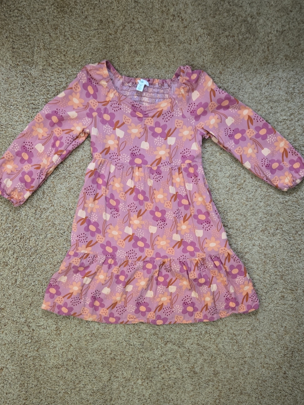 Dip Size XS 4/5 Girls Pink Purple Floral Long-Sleeve Dress